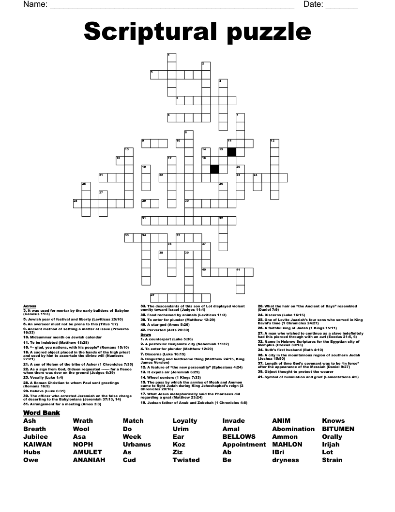 Scriptural puzzle  Crossword