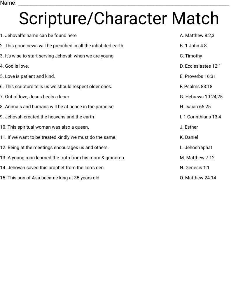 Scripture/Character Match Worksheet