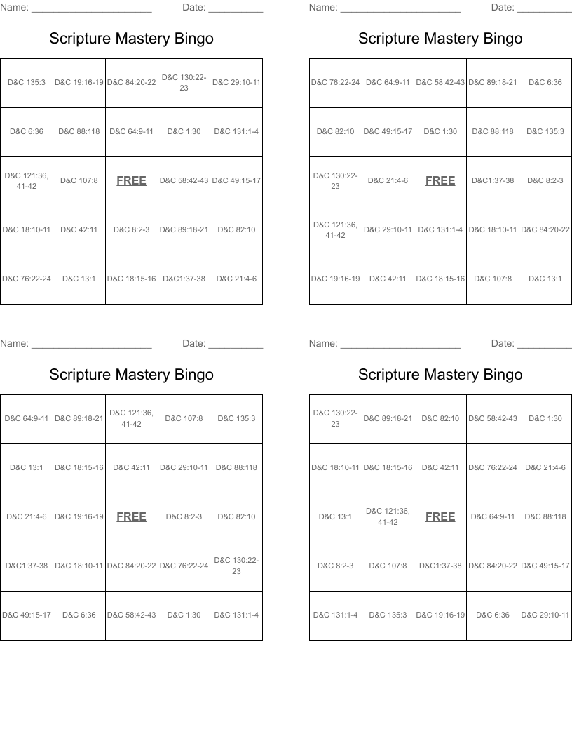 Scripture Mastery Bingo