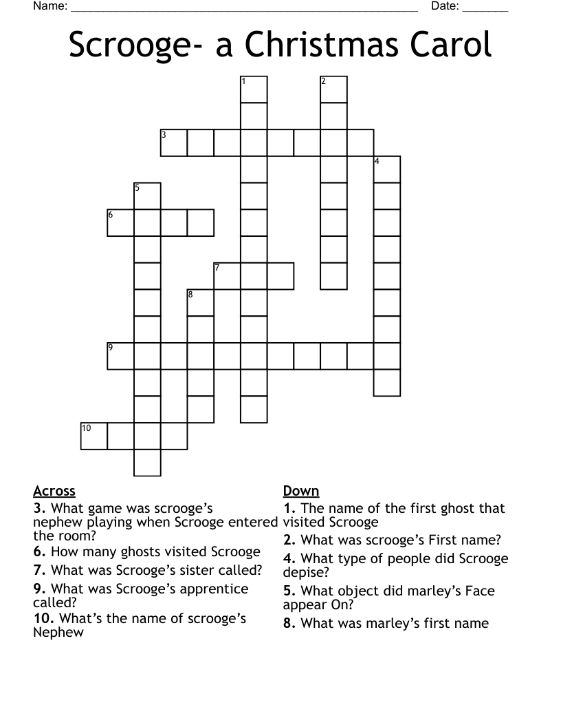 Scrooge- a Christmas Carol Crossword