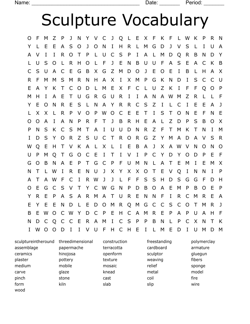 Sculpture Vocabulary Word Search