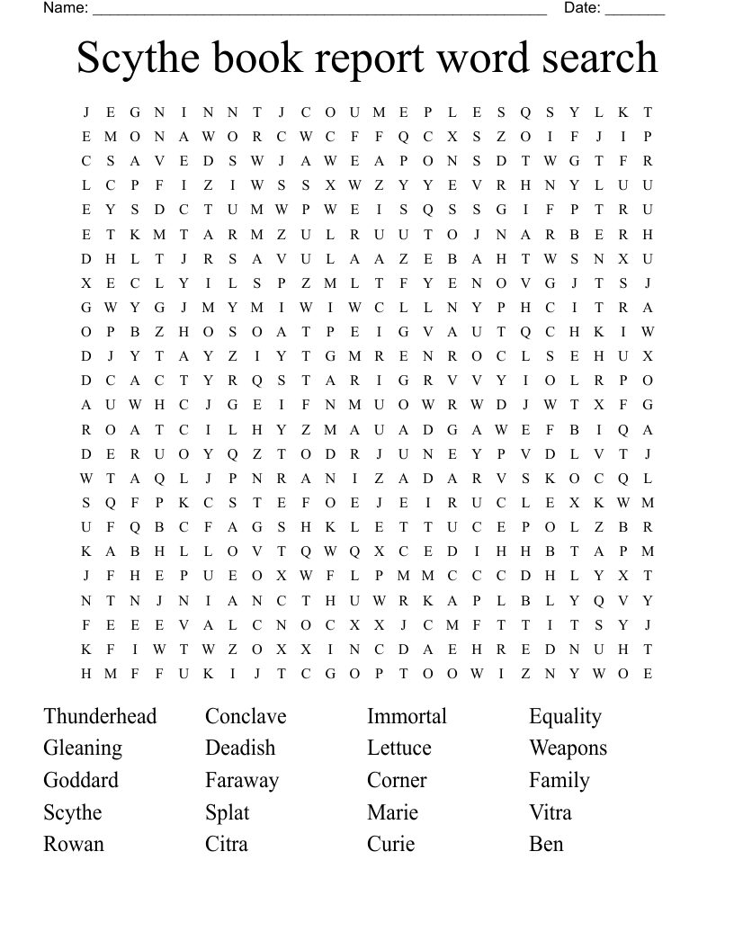 Scythe book report word search