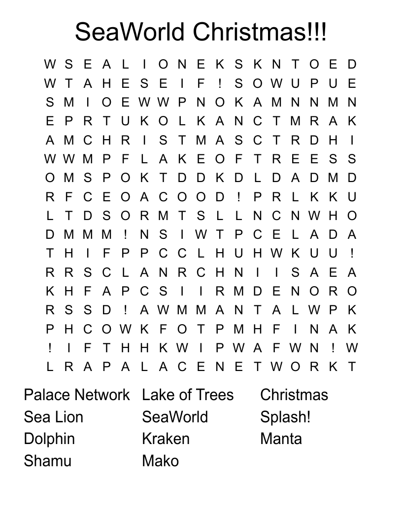SeaWorld Christmas!!! Word Search