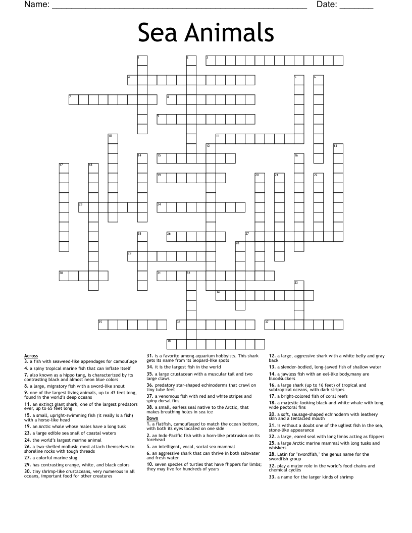 Sea Animals Crossword