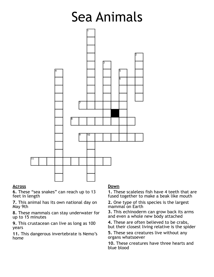 Sea Animals Crossword