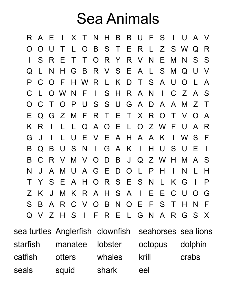 Sea Animals Word Search