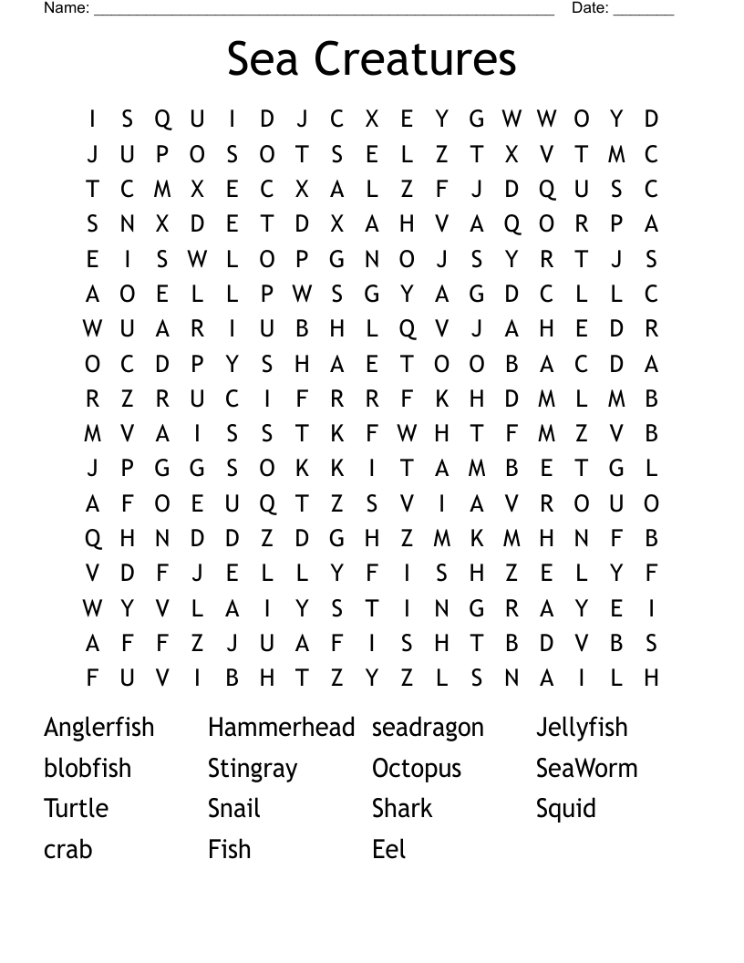 Sea Creatures Word Search