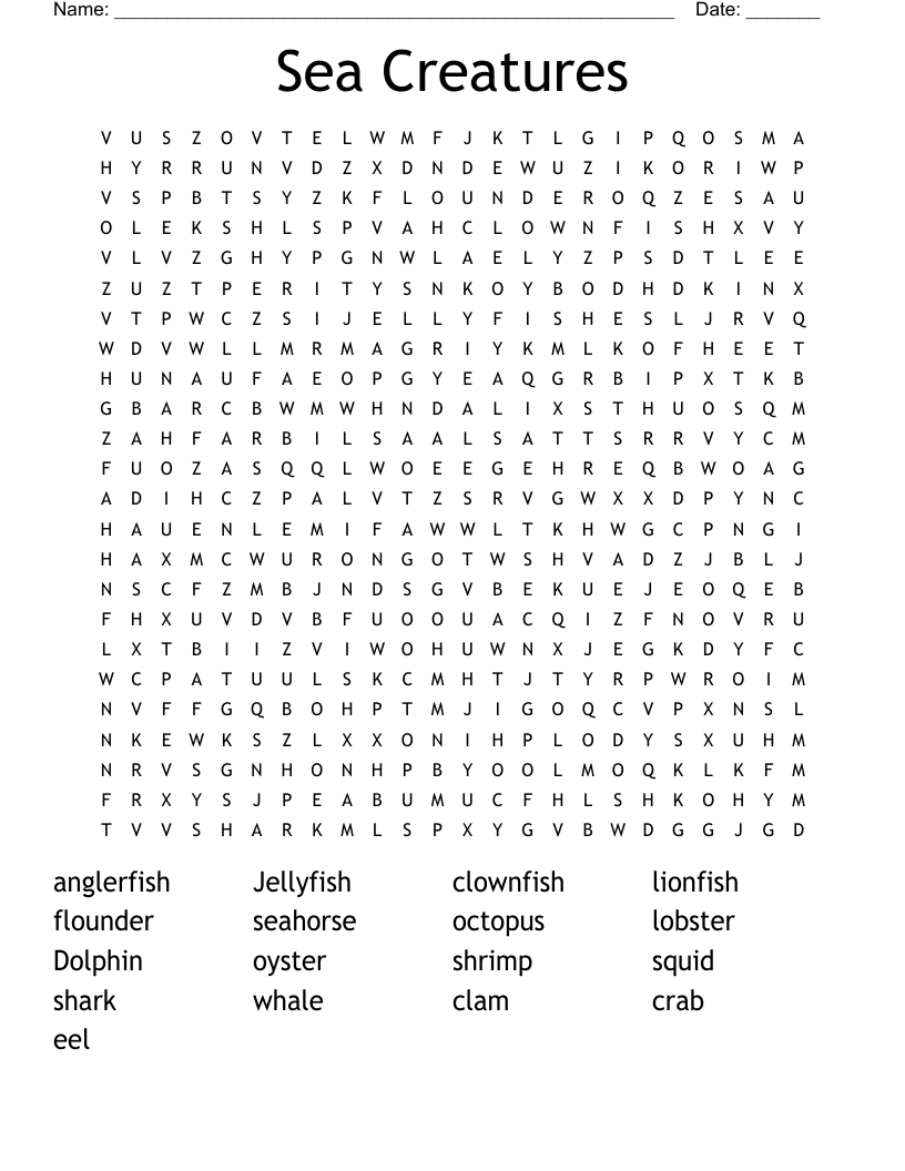 Sea Creatures Word Search