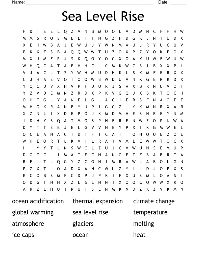 Sea Level Rise Word Search