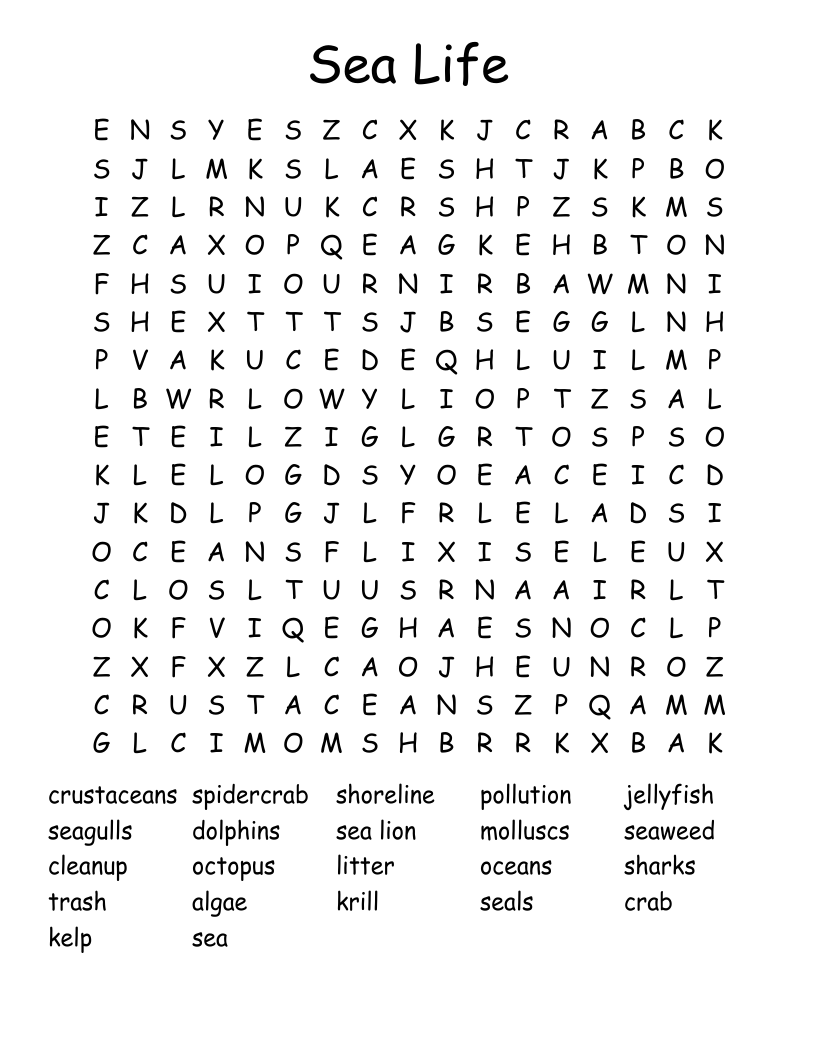 Sea Life Word Search