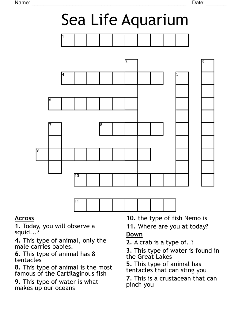 Sea Life Aquarium Crossword