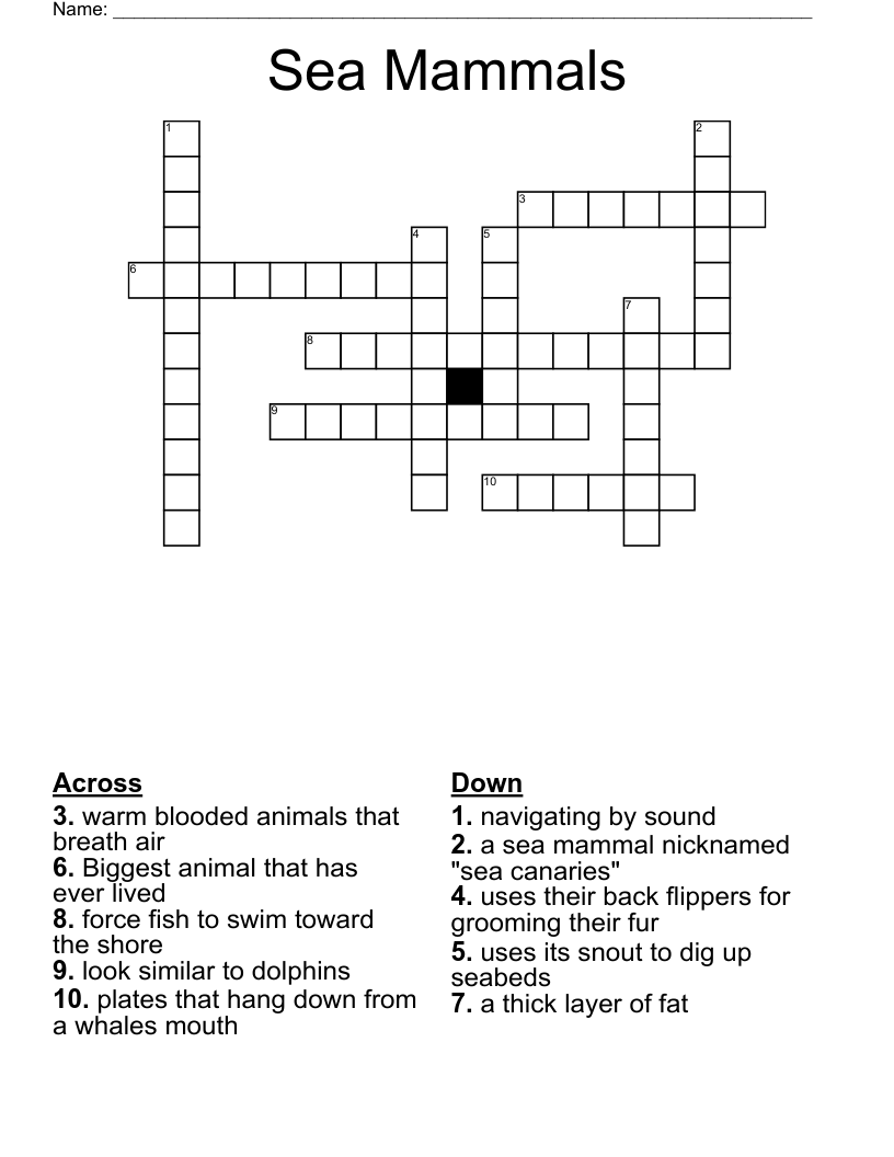 Sea Mammals Crossword