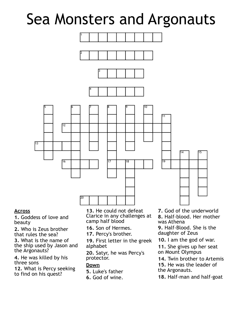 Sea Monsters and Argonauts Crossword