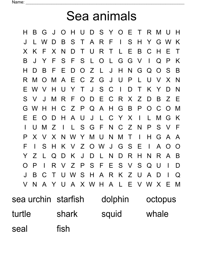 Sea animals Word Search