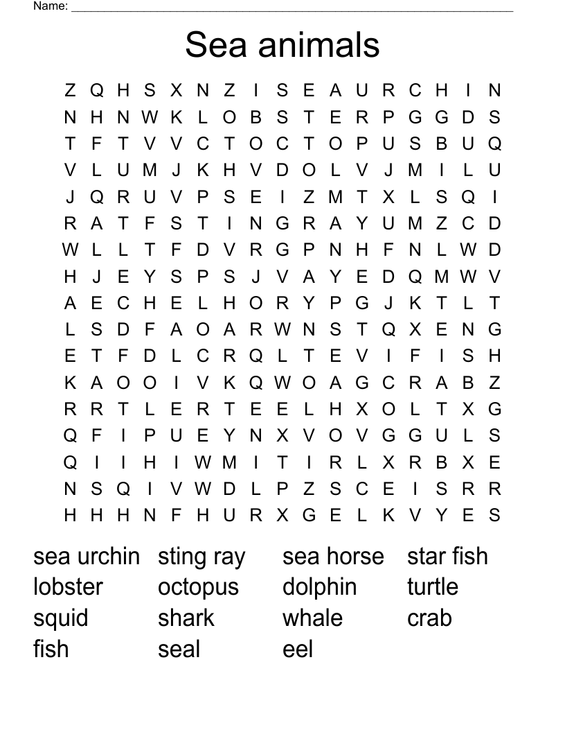Sea animals Word Search