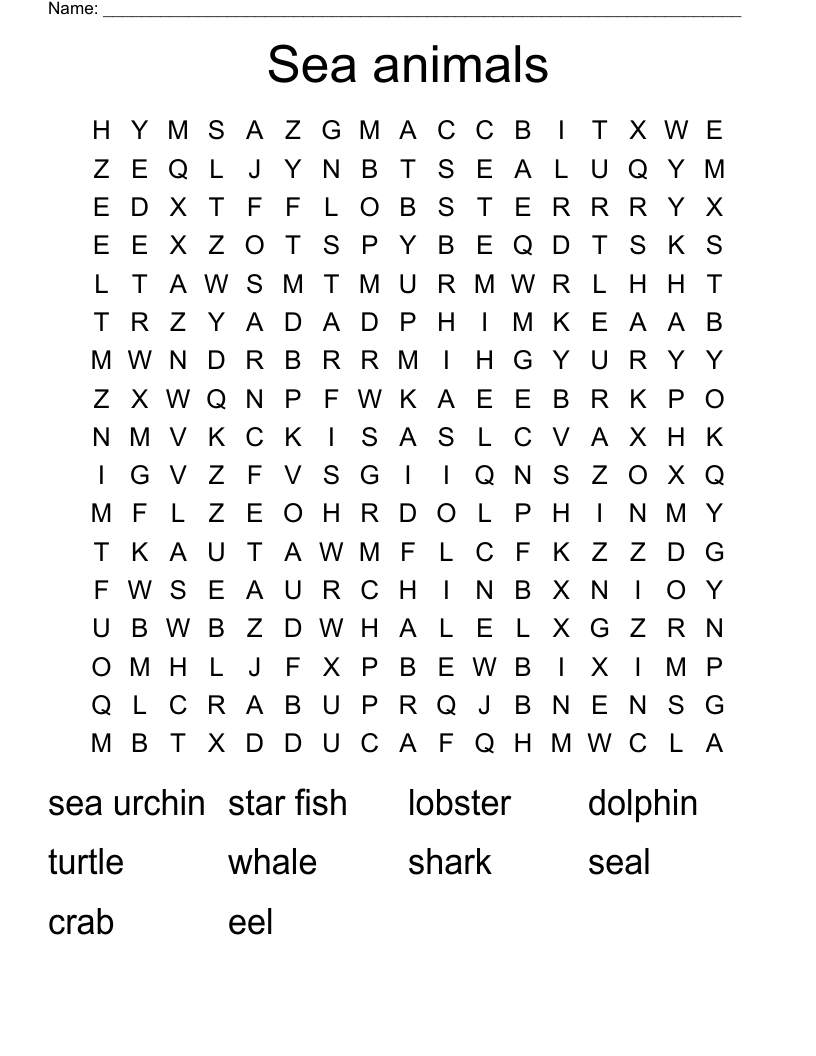 Sea animals Word Search