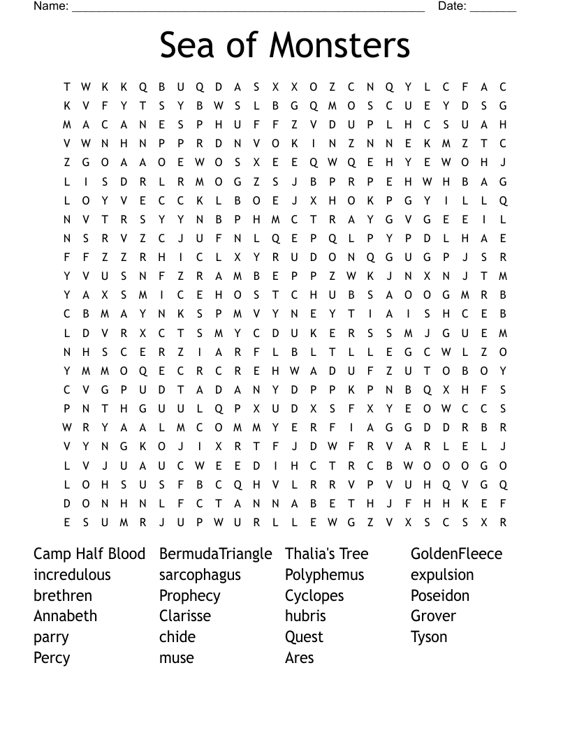 Sea of Monsters Word Search