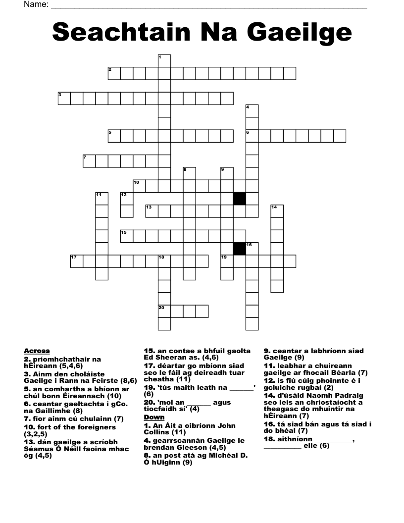 Seachtain Na Gaeilge  Crossword