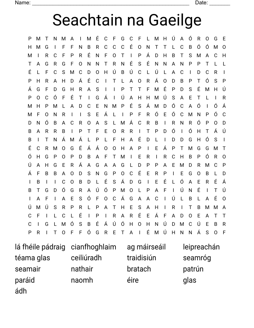 Seachtain na Gaeilge Word Search