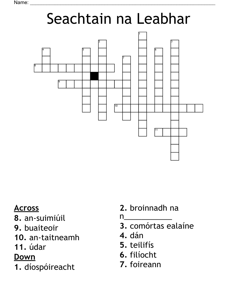 Seachtain na Leabhar Crossword