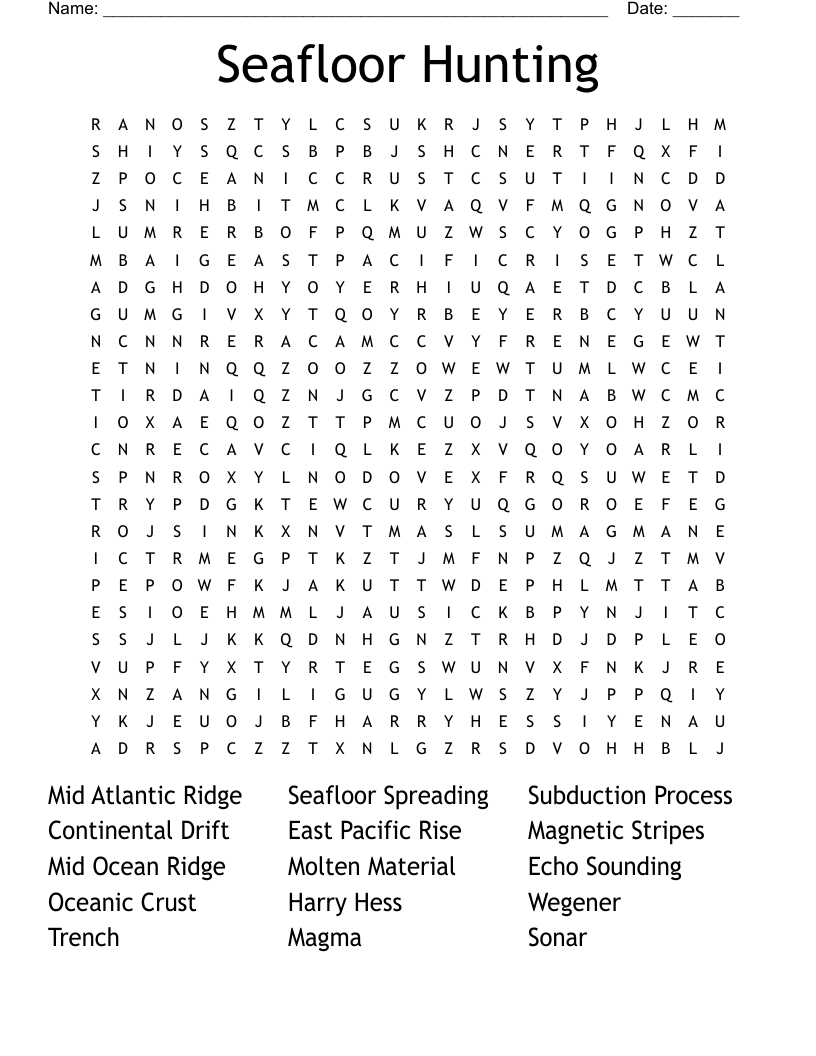 Seafloor Hunting Word Search