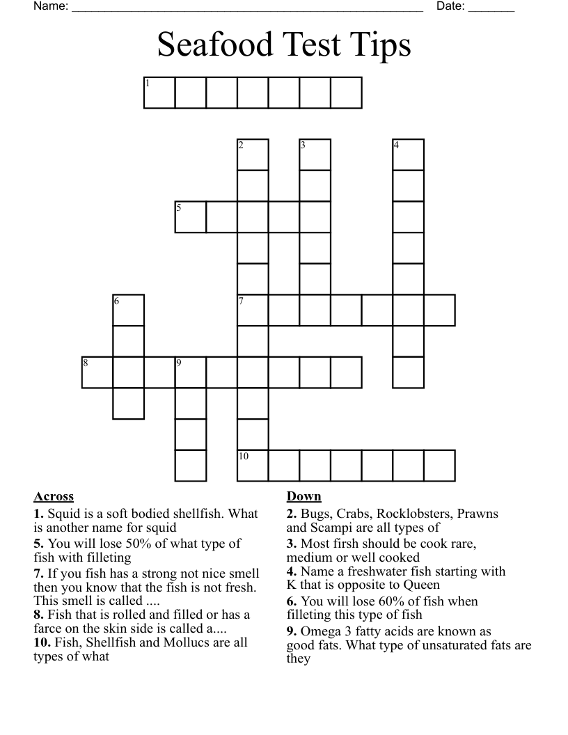 Seafood Test Tips Crossword