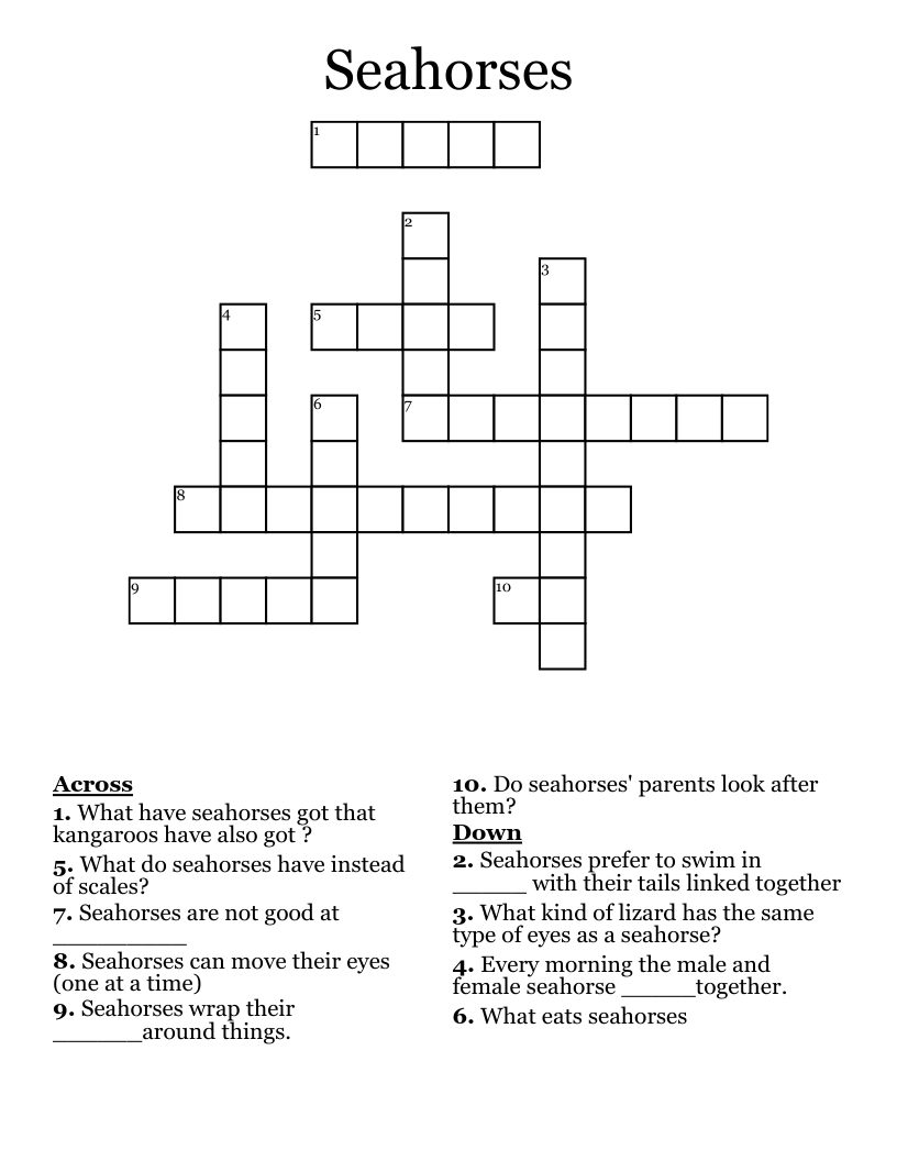 Seahorses Crossword