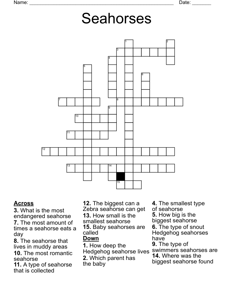 Seahorses Crossword