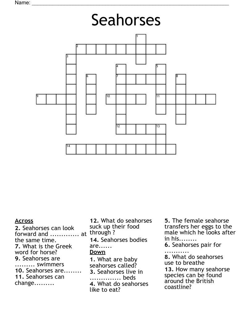 Seahorses Crossword