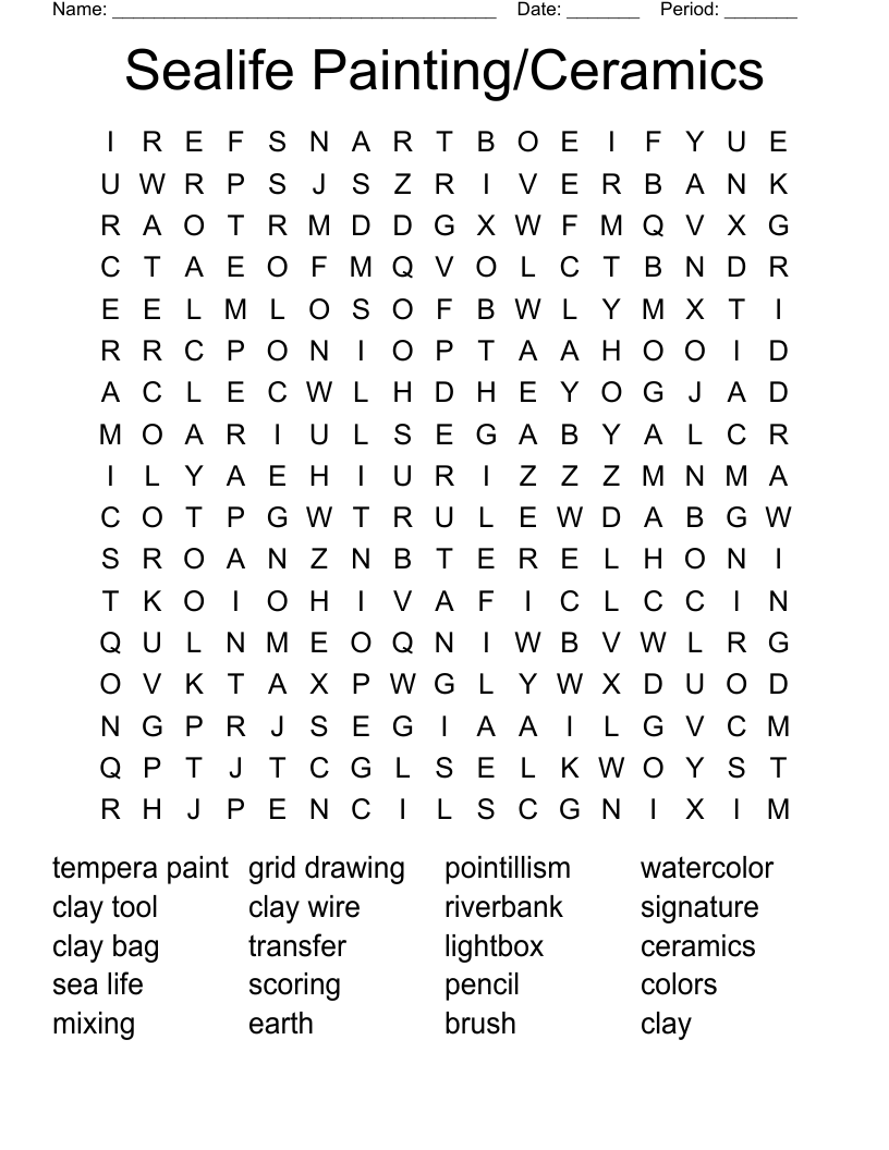 Sealife Painting/Ceramics Word Search