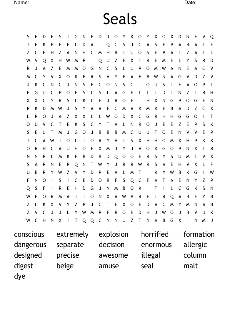 Seals Word Search