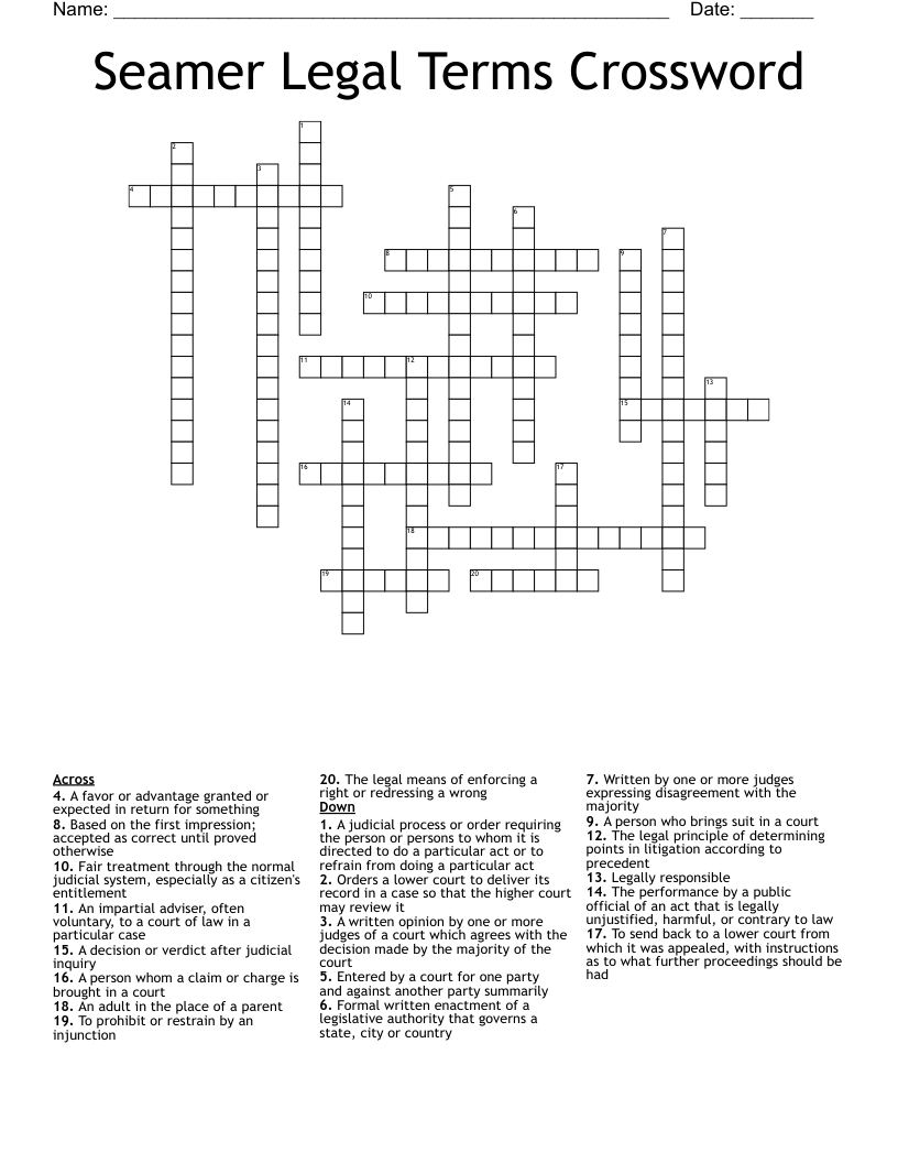 Seamer Legal Terms Crossword