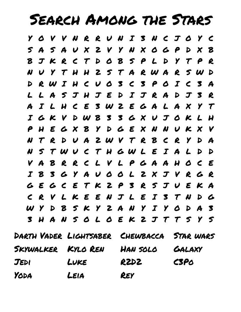 Search Among the Stars Word Search