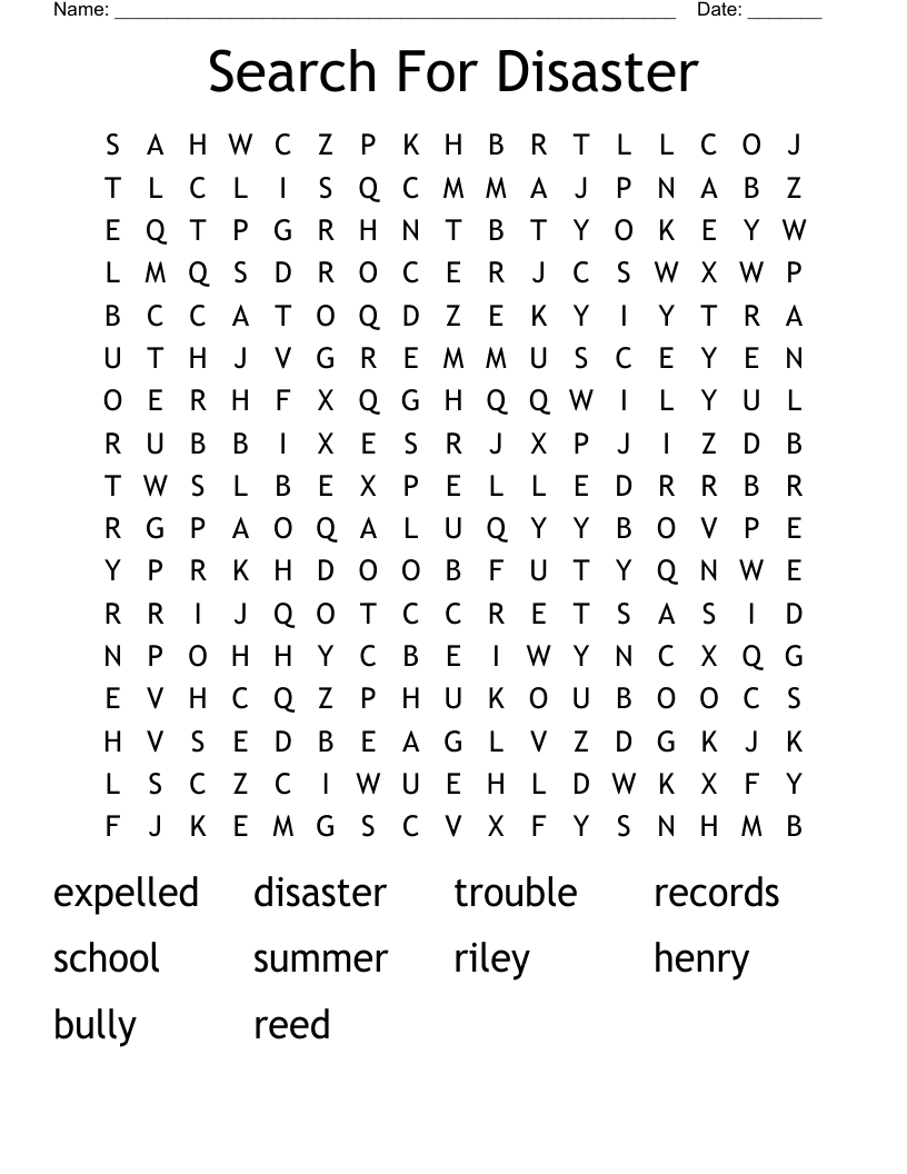 Search For Disaster Word Search