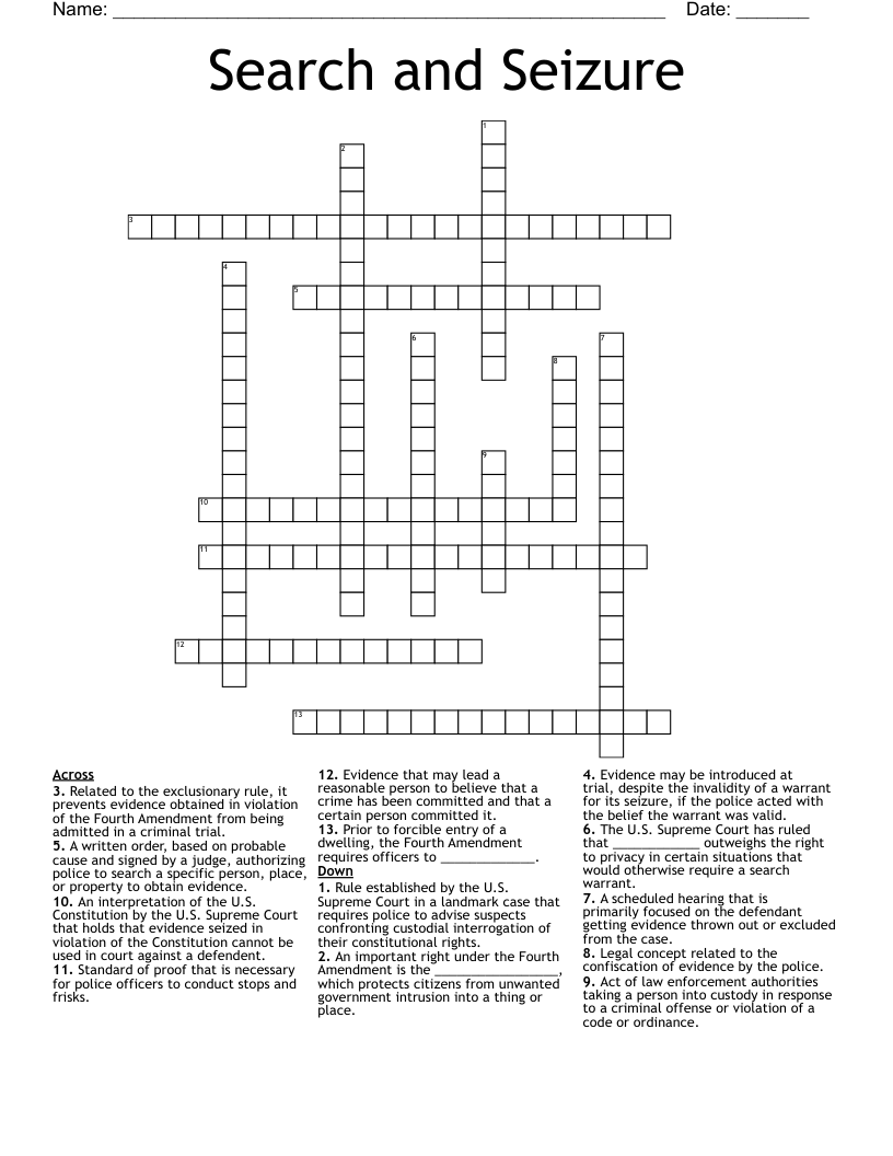 Search and Seizure Crossword