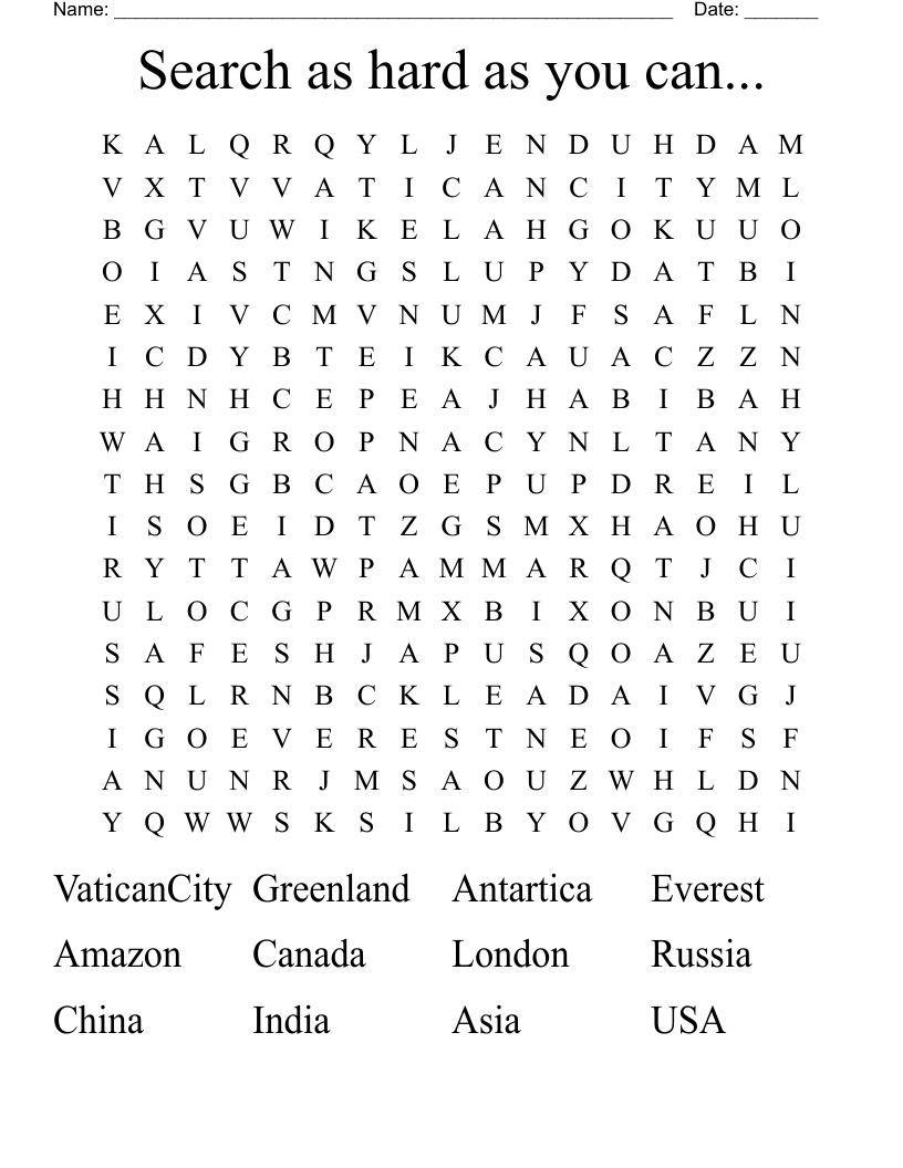 Search as hard as you can... Word Search