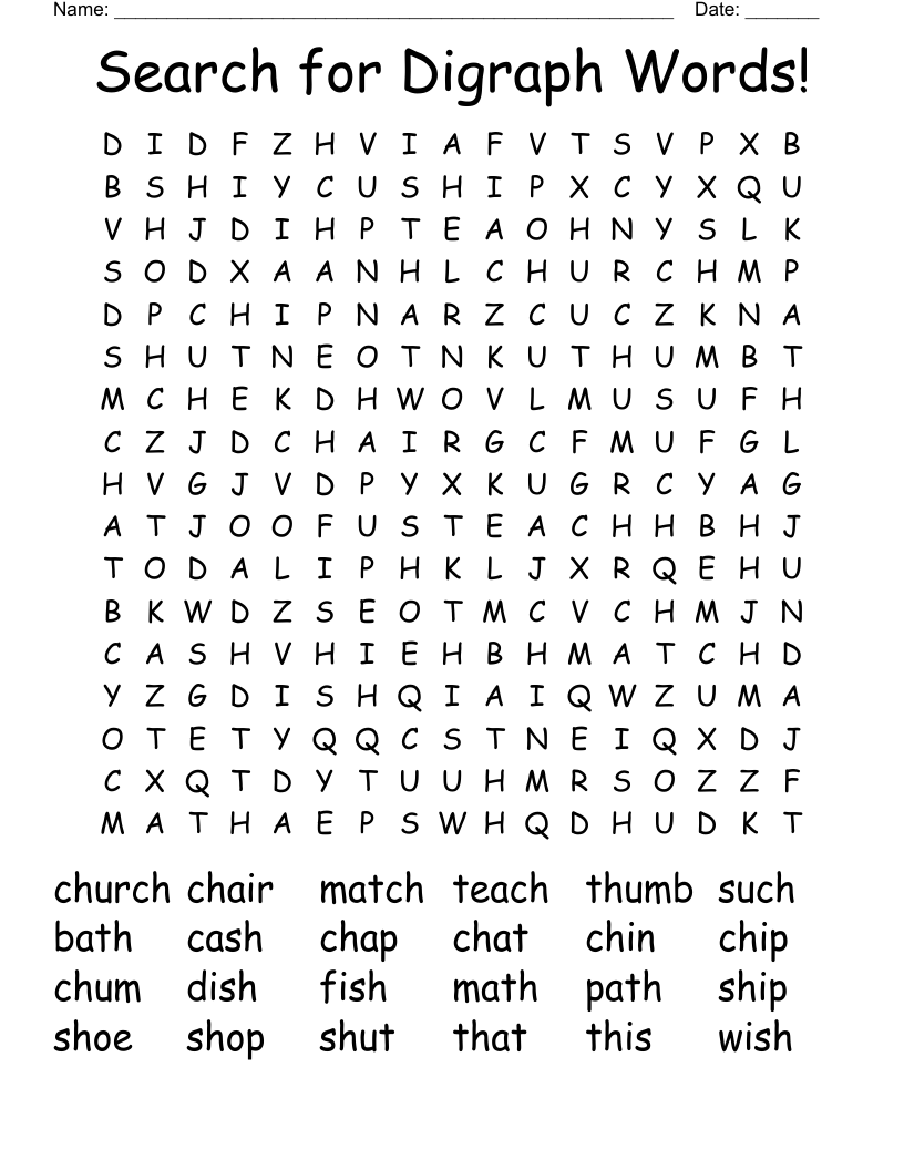 Search for Digraph Words! Word Search
