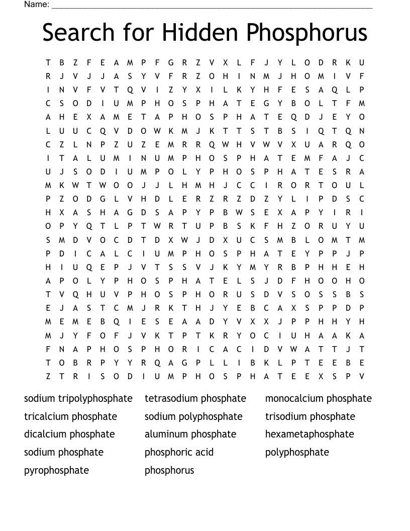 Search for Hidden Phosphorus Word Search