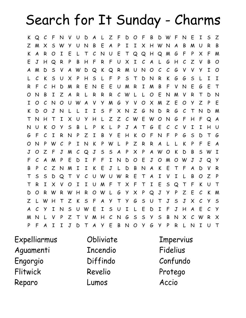Search for It Sunday - Charms Word Search