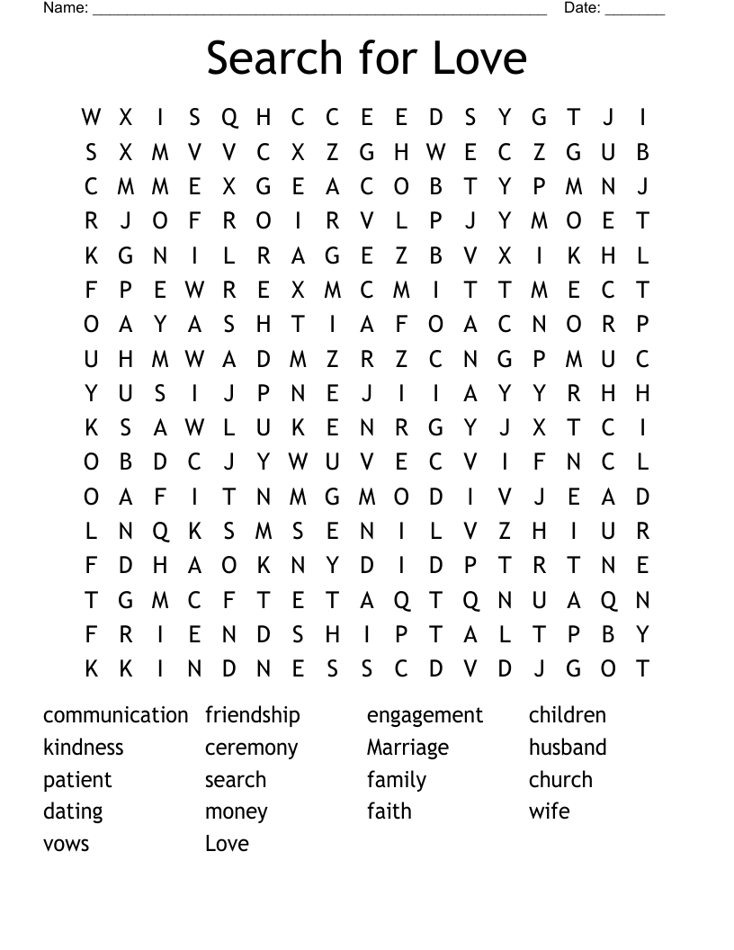 Search for Love Word Search
