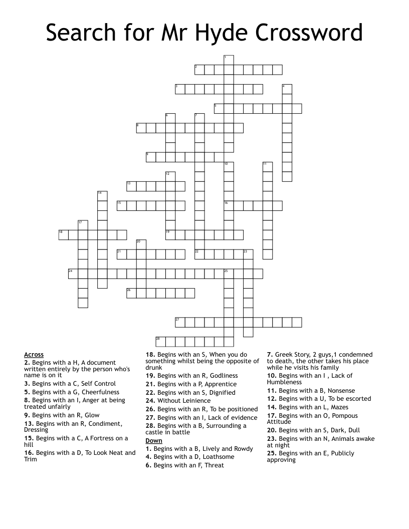 Search for Mr Hyde Crossword 