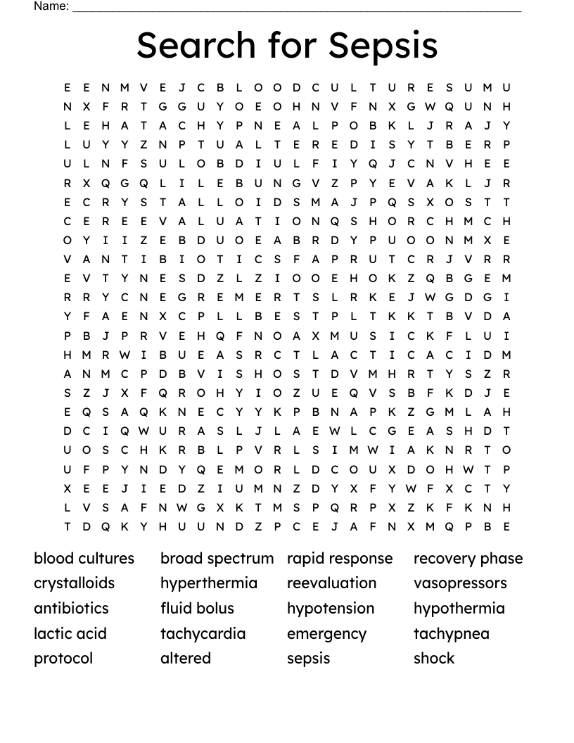 Search for Sepsis Word Search