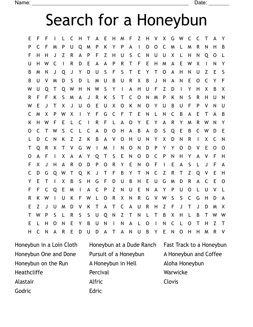 Search for a Honeybun Word Search