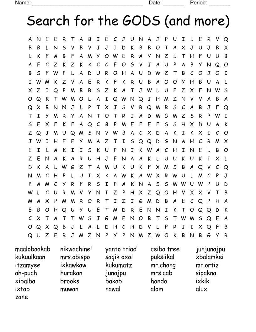 Search for the GODS (and more) Word Search