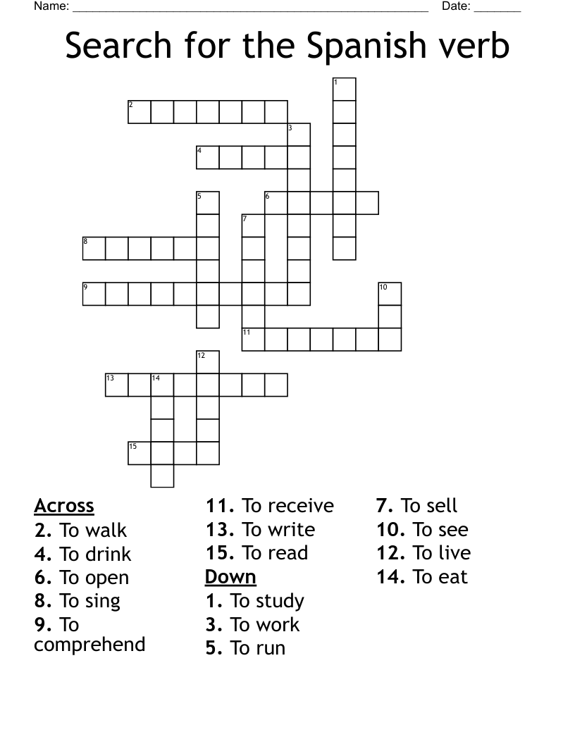 Search for the Spanish verb Crossword
