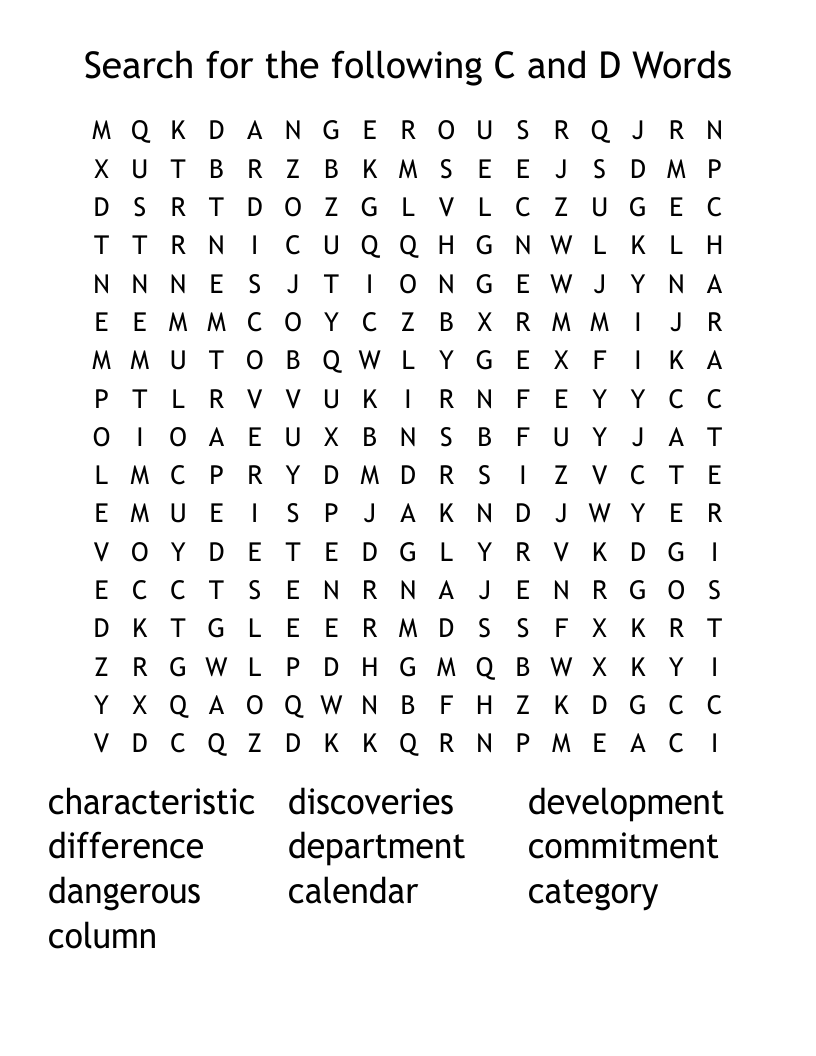 Search for the following C and D Words Word Search