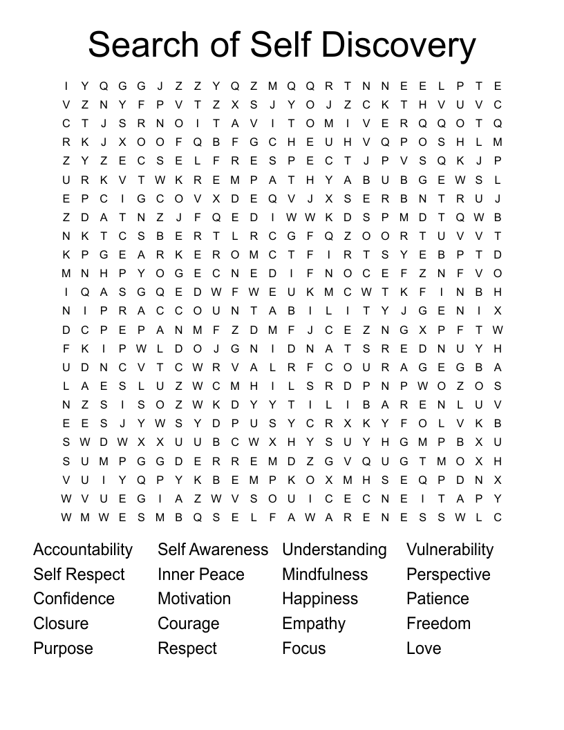 Search of Self Discovery Word Search