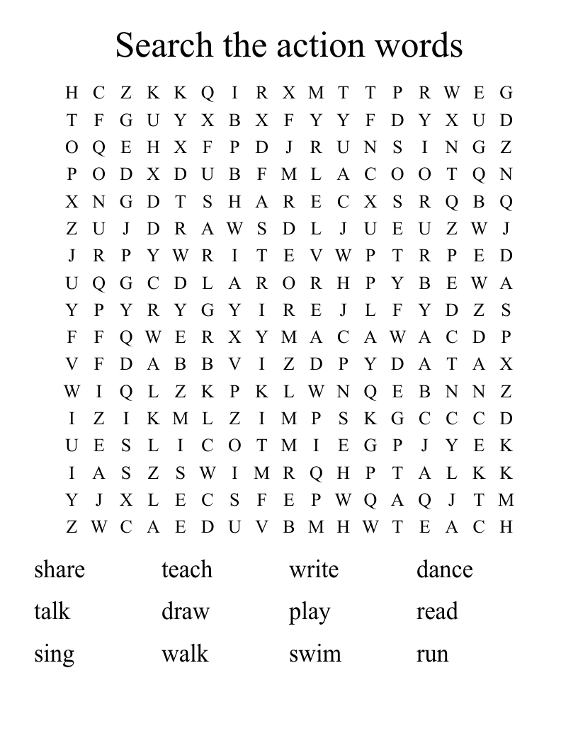 Search the action words Word Search