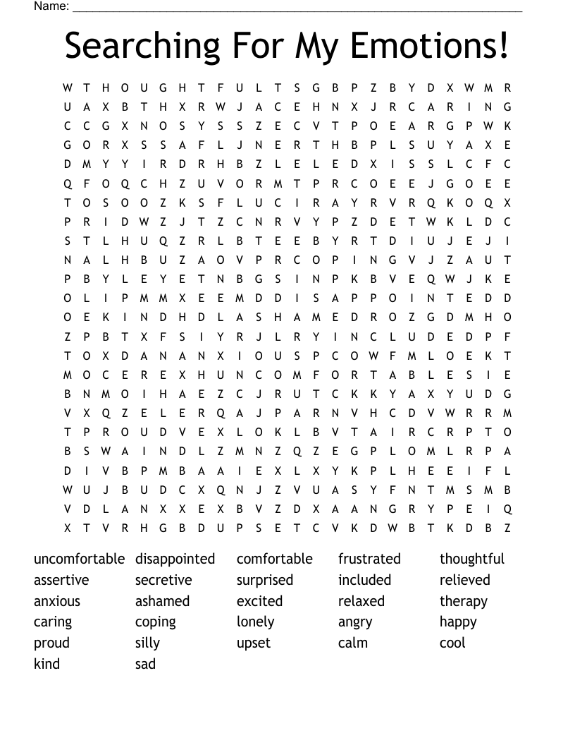 Searching For My Emotions! Word Search