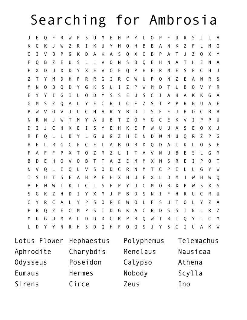 Searching for Ambrosia  Word Search